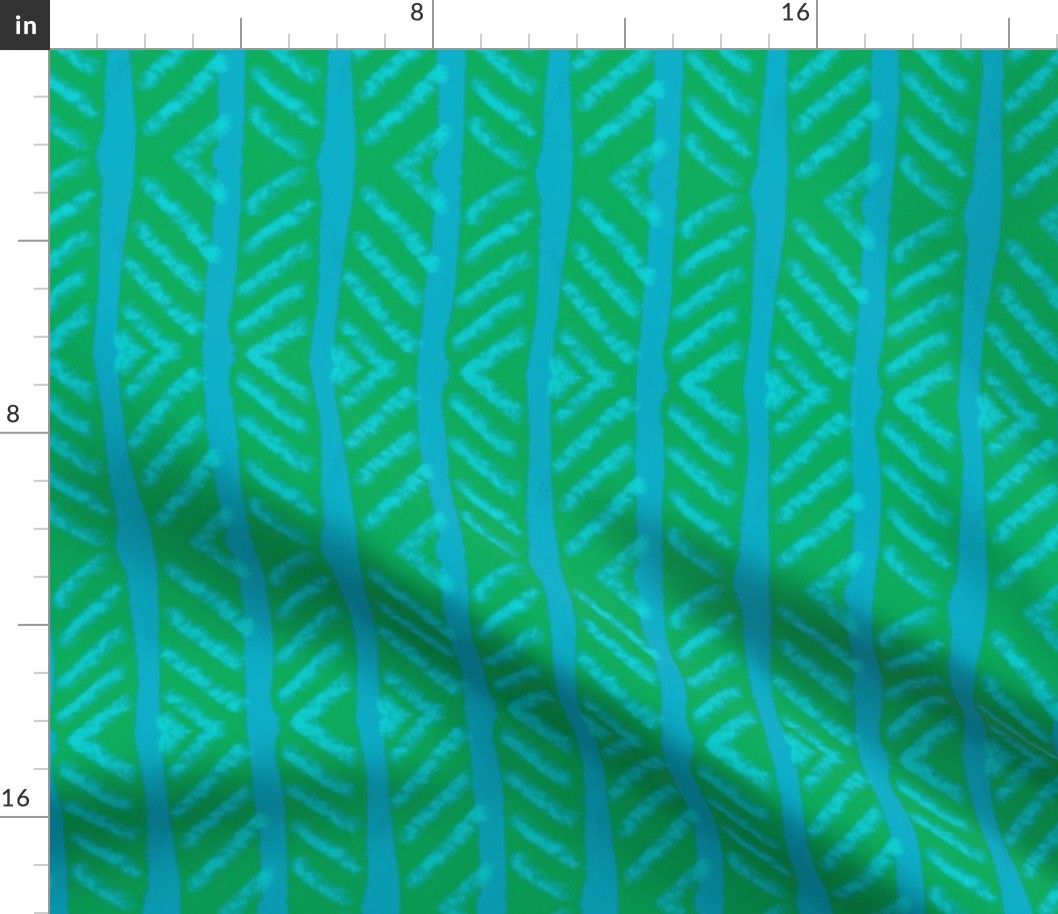Verdigris Green and Teal Blue Tribal Stripes
