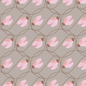 Magnolia & Rings // Soft Rosy Pinks on Beige // Art Nouveau (Small Scale) 