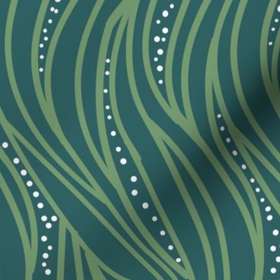 Dark Green Waves Seaweed Dark sea ocean modern geometric