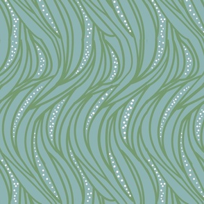 Green Waves sea ocean modern geometric seaweed with bubbles on a  Lt Palette