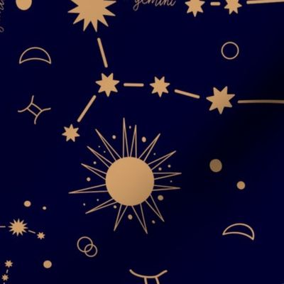 Zodiacs | Gemini | Neutral on Blue | 12x12 | Medium Scale