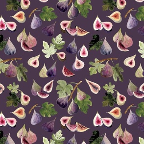 Watercolor Figs on Eggplant Purple Background
