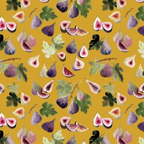 Watercolor Figs on Mustard Yellow Background