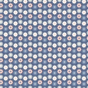 Simple Flower Rows - Faded Blue and Pink - Small