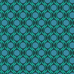 Mid century ribbons midmod vintage retro circle geometric in black jade teal medium scale by Pippa Shaw