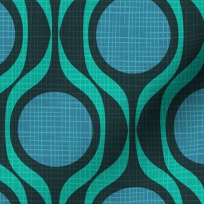 Mid century ribbons midmod vintage retro circle geometric in black jade teal large scale by Pippa Shaw