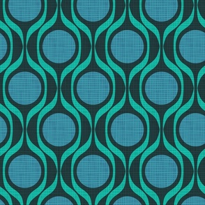 Mid century ribbons midmod vintage retro circle geometric in black jade teal large scale by Pippa Shaw