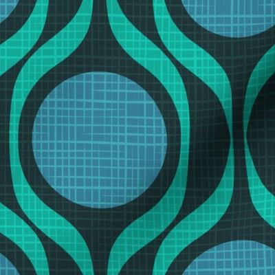 Mid century ribbons midmod vintage retro circle geometric in black jade teal XL 8 wallpaper scale by Pippa Shaw