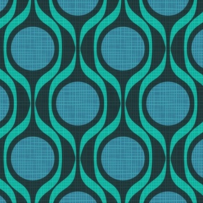 Mid century ribbons midmod vintage retro circle geometric in black jade teal XL 8 wallpaper scale by Pippa Shaw