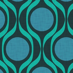 Mid century ribbons midmod vintage retro circle geometric in black jade teal jumbo 12 curtain duvet wallpaper scale by Pippa Shaw