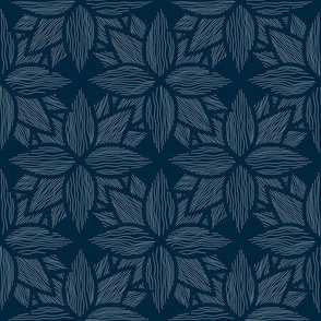 Overlapping Dark Blue Floral Line Art
