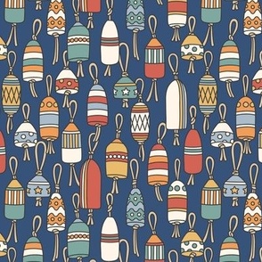 Fishing Buoys: Muted Colors on Dark Blue (Small Scale)