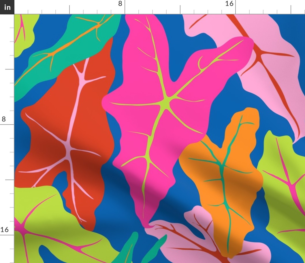 Tropical Alocasia Party in Neon Rainbow + Electric Blue