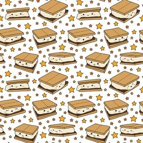 Kawaii S'mores & Stars on White (Small Scale)