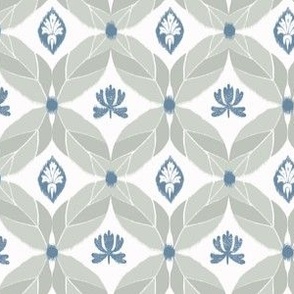 Geometric Ikat Flowers - Gray-Blue