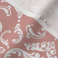 DELICATE BROCADE - WHITE ON DUSTY ROSE