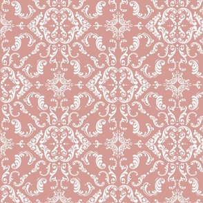 DELICATE BROCADE - WHITE ON DUSTY ROSE