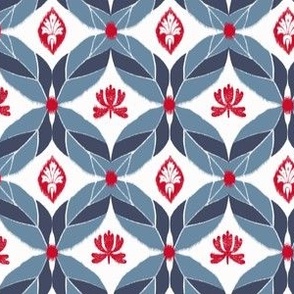 Geometric Ikat Flowers - Navy-Red