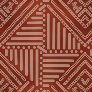 redbrown geometric pattern on a lighter brown  - medium scale