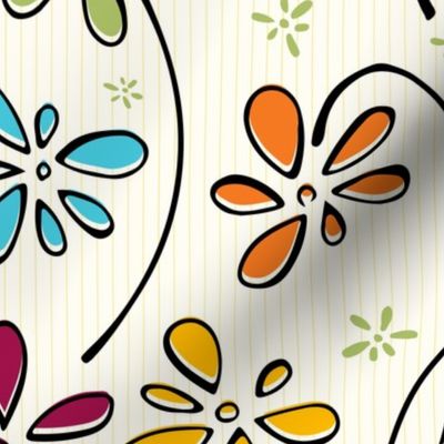 doodle flowers - hand-drawn bohemian floral - floral fabric and wallpaper