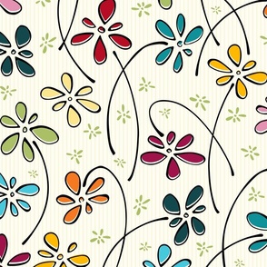 doodle flowers - hand-drawn bohemian floral - floral fabric and wallpaper