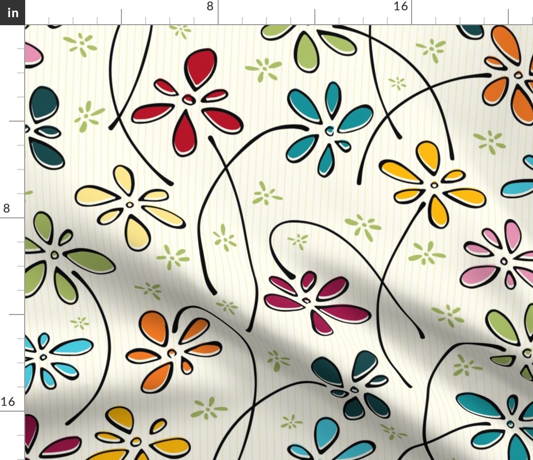 doodle flowers - hand-drawn bohemian floral - floral fabric and wallpaper