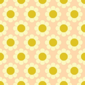 60s 70s Retro Flowers in Golden Yellow on Peach Background
