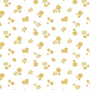 Honey Yellow Flower Sprinkles on White - S small scale - orange mustard multi directional