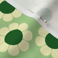 60s 70s Retro Flowers in Hunter Green on a Mint Green Background