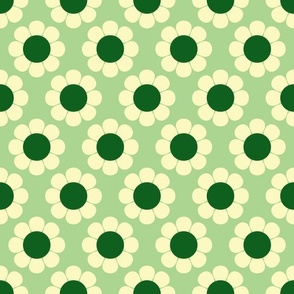 60s 70s Retro Flowers in Hunter Green on a Mint Green Background