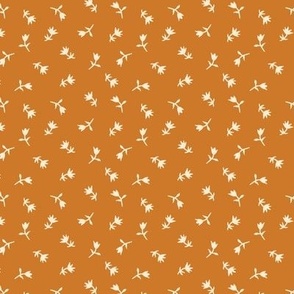 Tossed Flower Silhouettes - yellow ochre on cream - S small scale - burnt orange