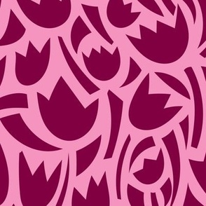 Matisse-inspired cut-out flowers and abstract  geometric shapes in fuchsia and pink