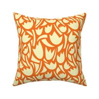 Matisse-inspired cut-out flowers and abstract  geometric shapes in ivory white on a tangerine orange background