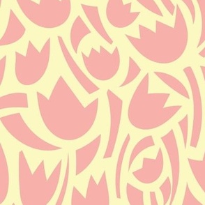 Matisse-inspired cut-out flowers and abstract geometric  shapes in carnation  pink on an ivory white background