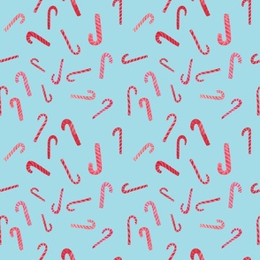 Watercolor Candy Canes on Blue Background