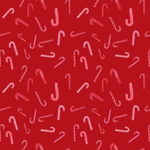 Watercolor Candy Canes on Red Background