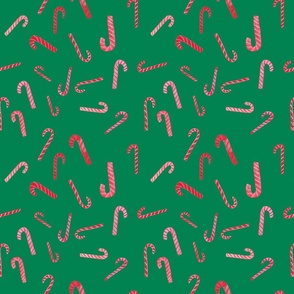 Watercolor Candy Canes on Green Background