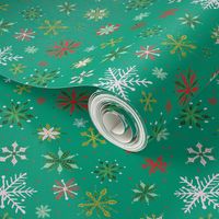 Christmas Snowflakes on Green Background