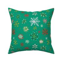 Christmas Snowflakes on Green Background