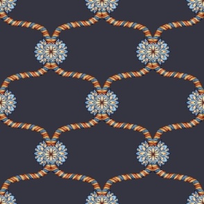 Passementerie - Twisted Ropes with Flower Lace on dark blue