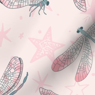 Dragonfly pink stars 