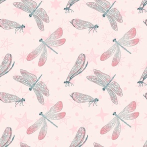 Dragonfly pink stars 