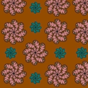 chocolate turquoise and pink paisley flowers