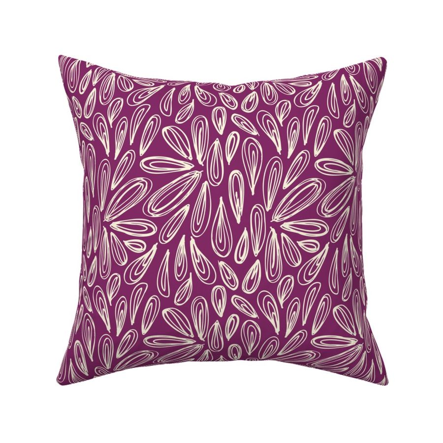 M | Bold Spring Floral of Falling Petal Blossoms in Cream on a Dark Raspberry Purple