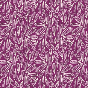 M | Bold Spring Floral of Falling Petal Blossoms in Cream on a Dark Raspberry Purple
