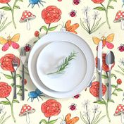 Medium - Garden Buddies - Simpler Flowers and Bugs - Coordinate - Cream Background