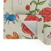 Medium - Garden Buddies - Simpler Flowers and Bugs - Coordinate - Cream Background