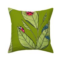 Large - Ladybugs on Leaves - Hand Painted Garden Buddies Coordinate on Green