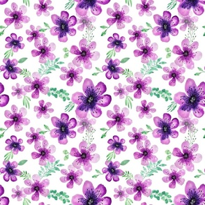 Violets on white - Medium - 9" repeat