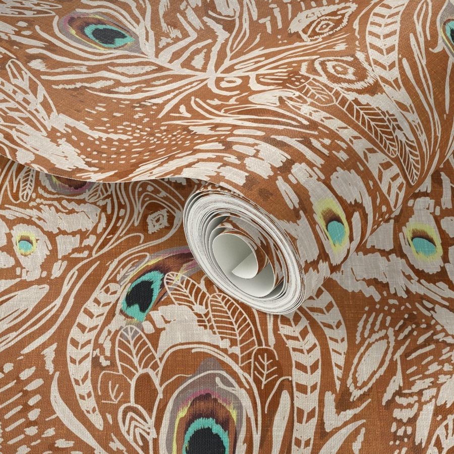 Peacock Dreaming Ikat (rust/cream) LRG